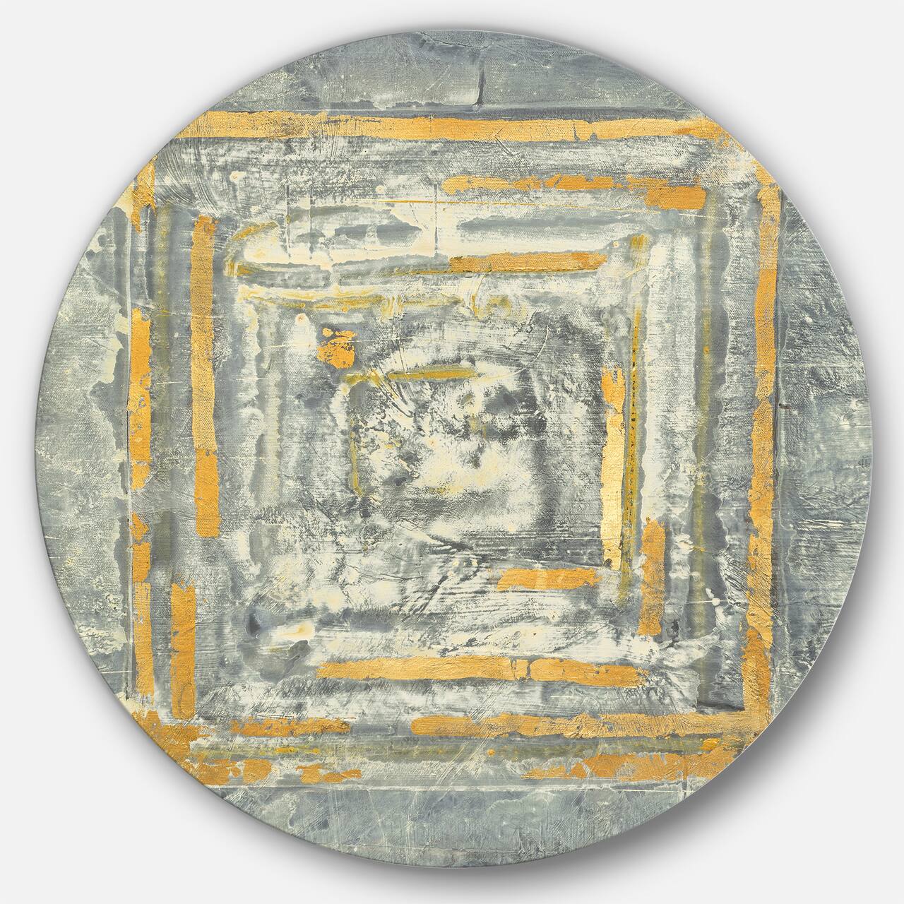 Designart - Gold Glam on Grey Tapestry II - Glam Metal Circle Wall Art